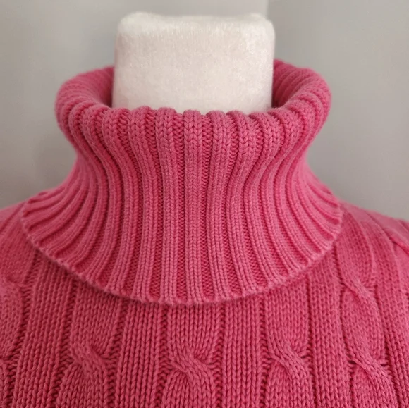 Ralph Lauren Sport Cable-Knit Turtleneck Sweater in Pink W/ Green Logo XL - Picture 4 of 13